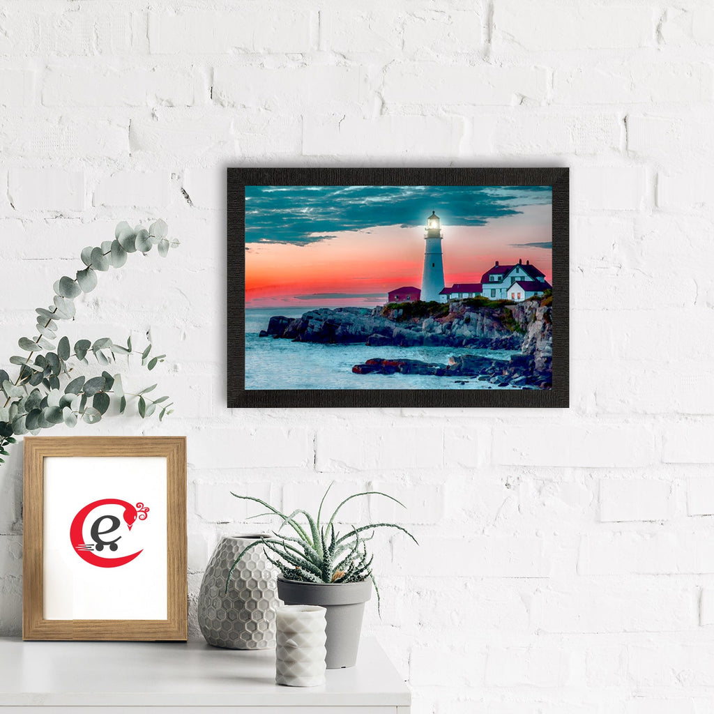 Seaside Lighthouse Scenic View Satin Matt Texture UV Art Painting Kafalo