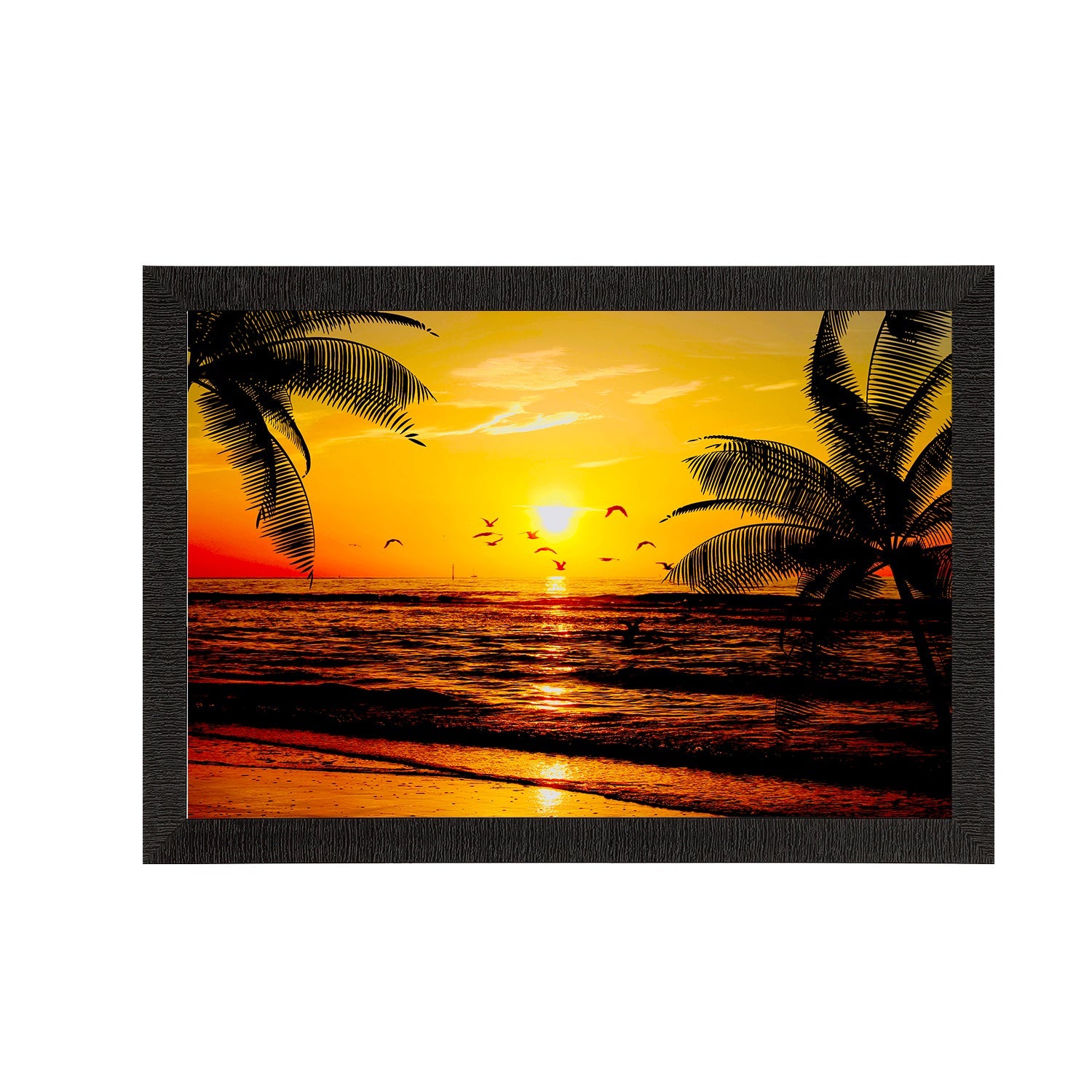 Flying Birds During Sunrise Beach View Satin Matt Texture UV Art Painting Kafalo