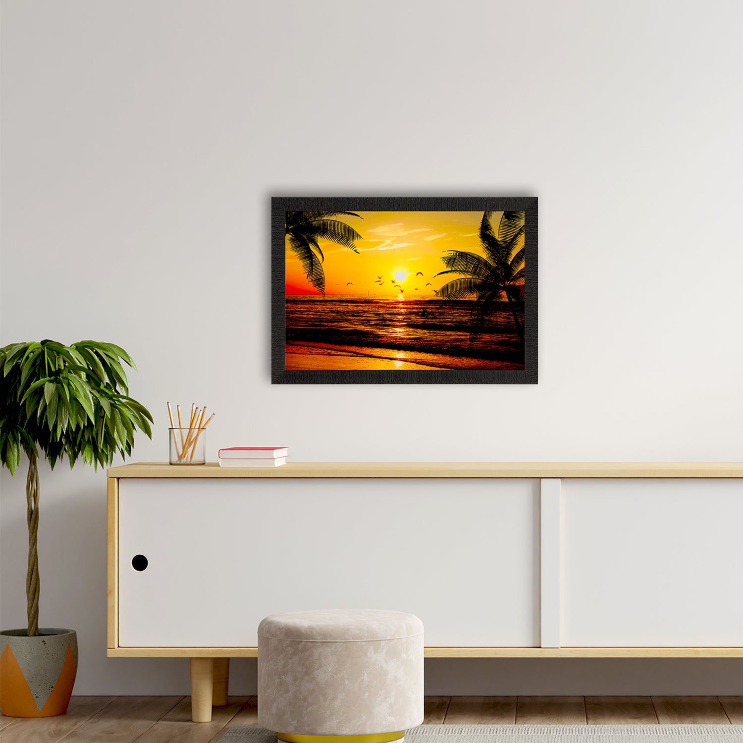 Flying Birds During Sunrise Beach View Satin Matt Texture UV Art Painting Kafalo