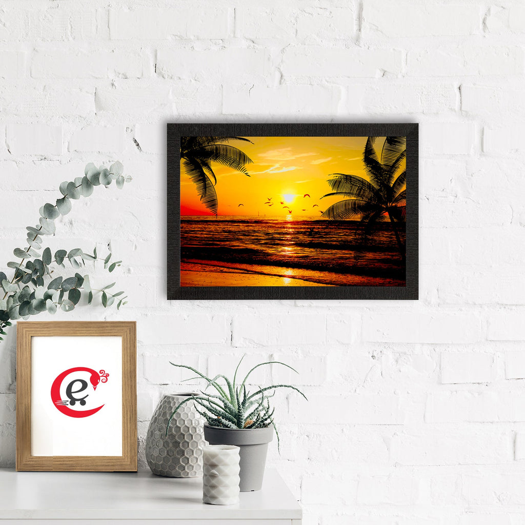 Flying Birds During Sunrise Beach View Satin Matt Texture UV Art Painting Kafalo