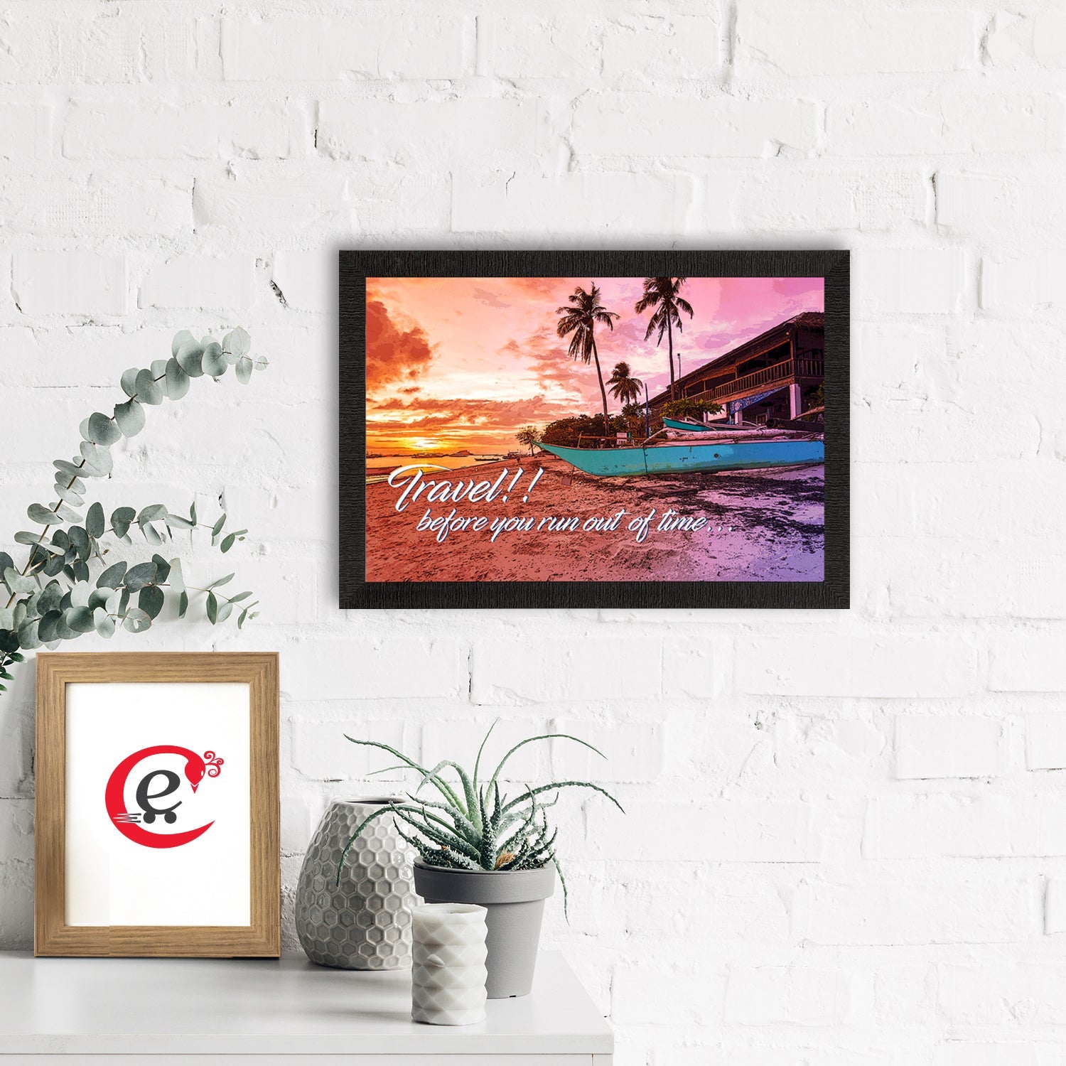 "Travel before you run out of time" Beautiful Beach Side View Satin Matt Texture UV Art Painting Kafalo