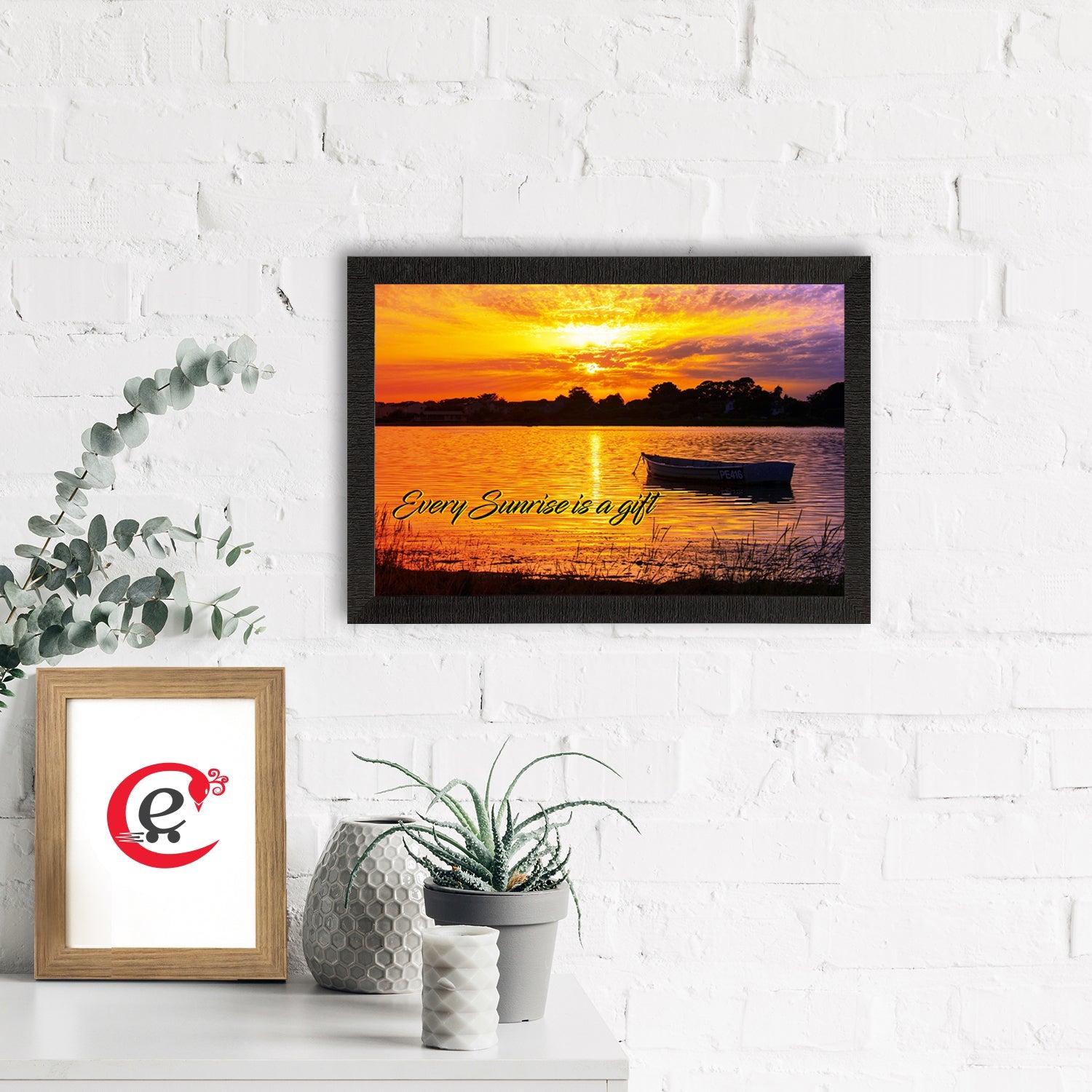 "Every Sunrise is a Gift" Beautiful Morning River View Satin Matt Texture UV Art Painting Kafalo