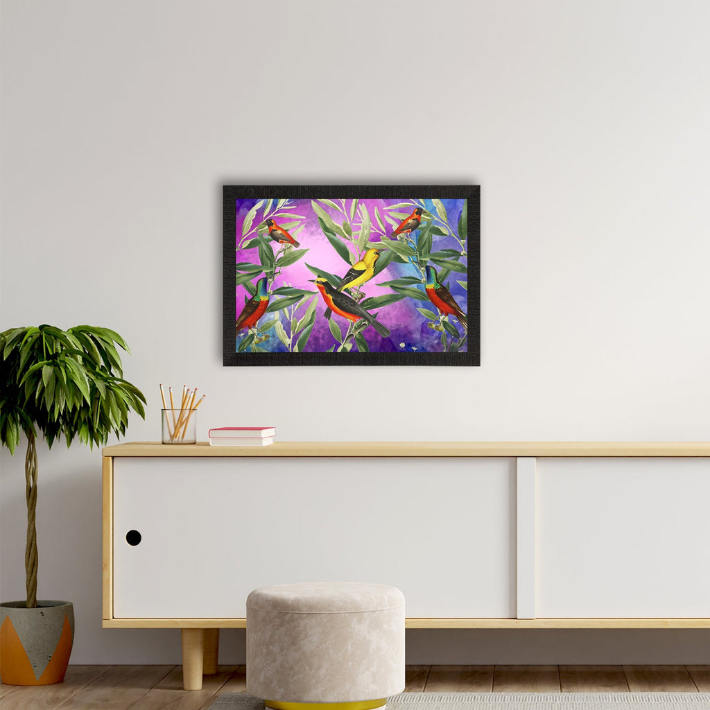 Colorful Birds Sitting on Tree Branch Satin Matt Texture UV Art Painting Kafalo