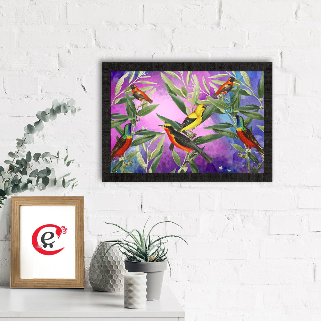 Colorful Birds Sitting on Tree Branch Satin Matt Texture UV Art Painting Kafalo