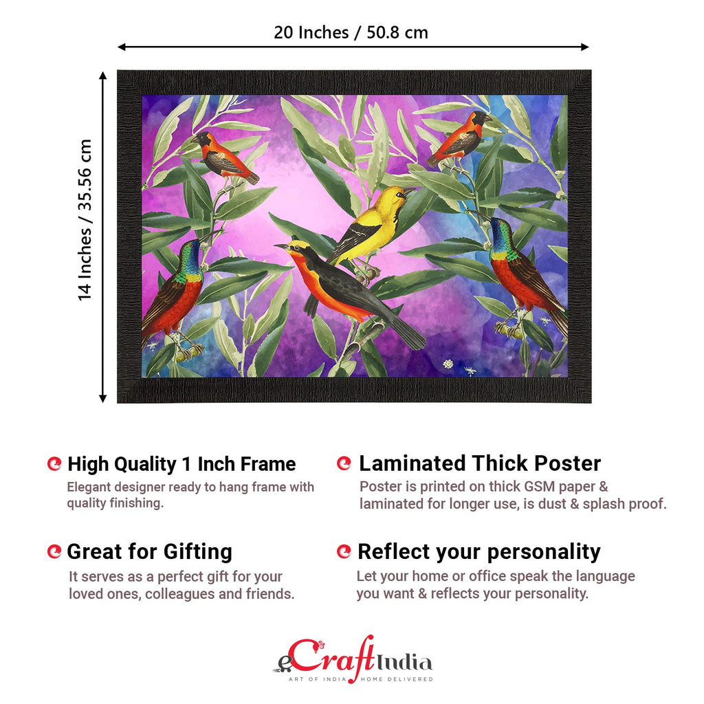 Colorful Birds Sitting on Tree Branch Satin Matt Texture UV Art Painting Kafalo