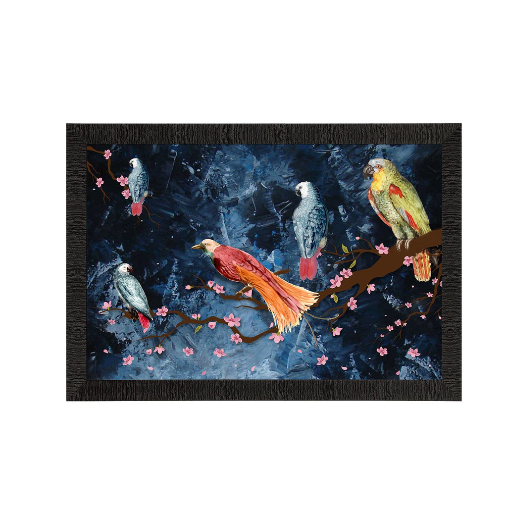 Colorful Birds Sitting on Tree Branch Satin Matt Texture UV Art Painting Kafalo