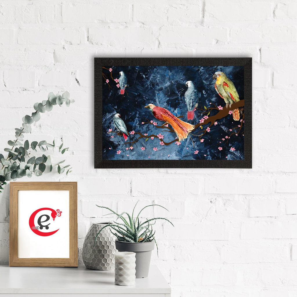 Colorful Birds Sitting on Tree Branch Satin Matt Texture UV Art Painting Kafalo