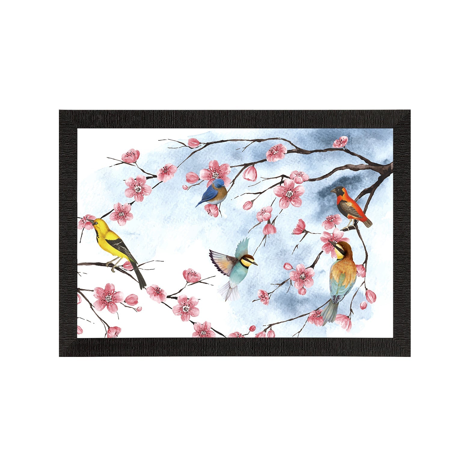 Colorful Birds Sitting on Tree Branch Satin Matt Texture UV Art Painting Kafalo