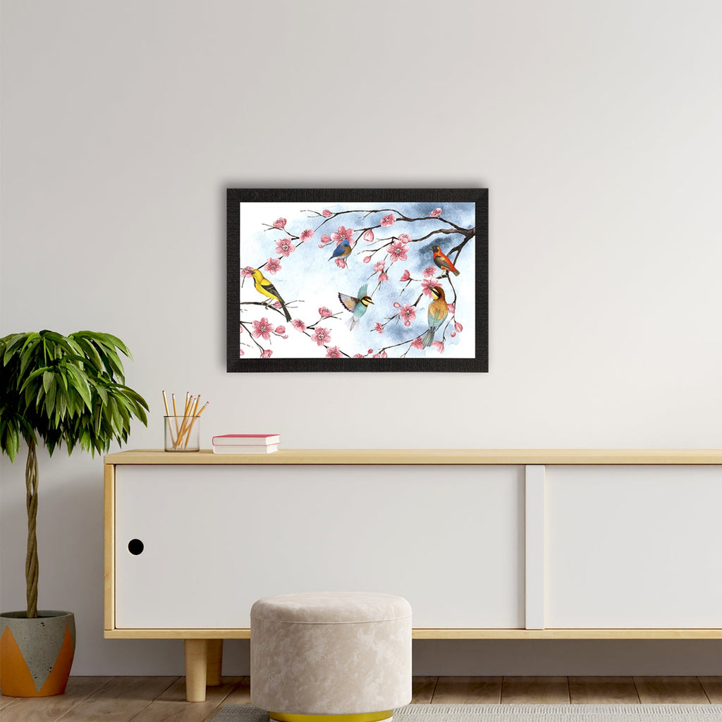 Colorful Birds Sitting on Tree Branch Satin Matt Texture UV Art Painting Kafalo