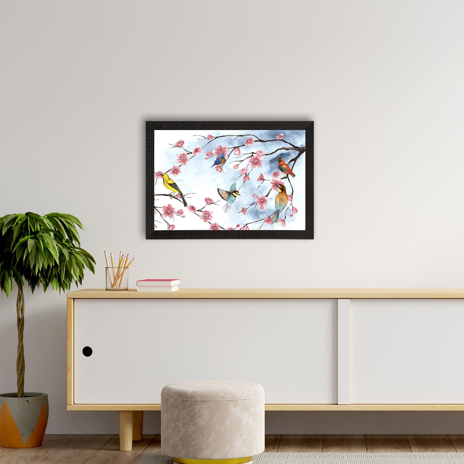 Colorful Birds Sitting on Tree Branch Satin Matt Texture UV Art Painting Kafalo