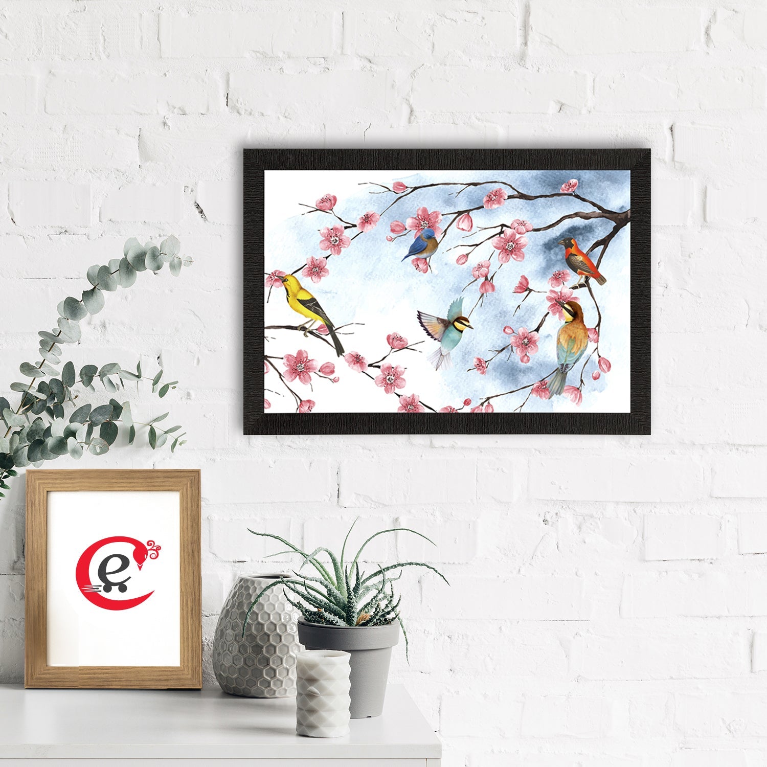 Colorful Birds Sitting on Tree Branch Satin Matt Texture UV Art Painting Kafalo