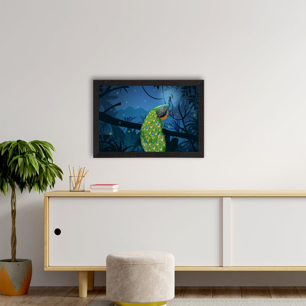 Peacock Sitting on Tree Branch Satin Matt Texture UV Art Painting Kafalo