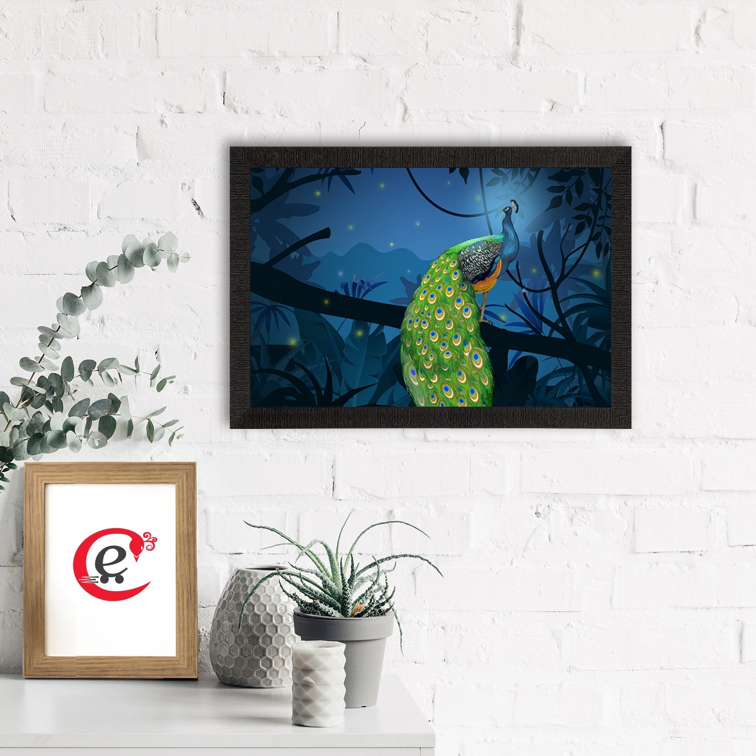 Peacock Sitting on Tree Branch Satin Matt Texture UV Art Painting Kafalo