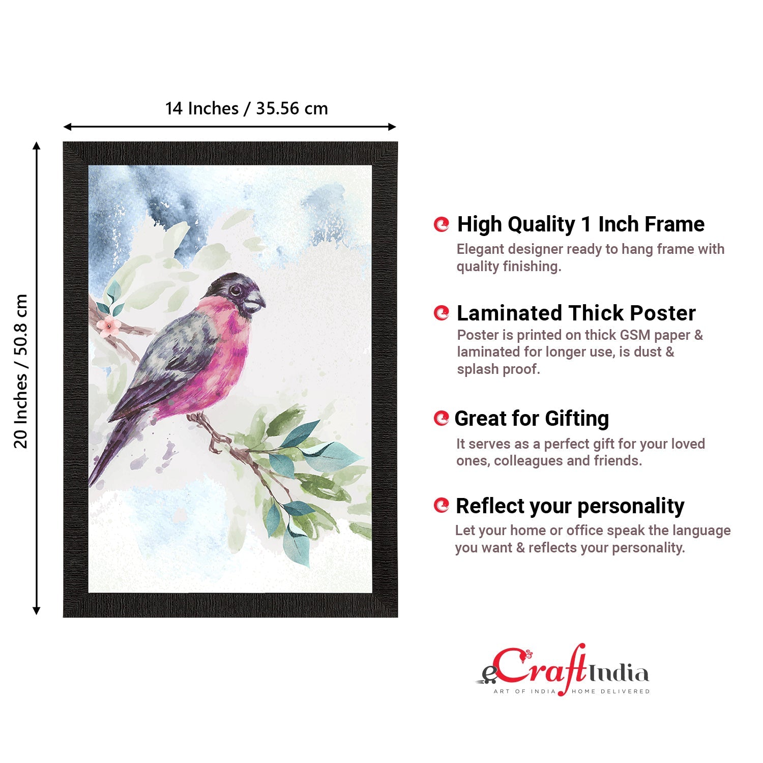Colorful Bird Sitting on Tree Branch Satin Matt Texture UV Art Painting Kafalo