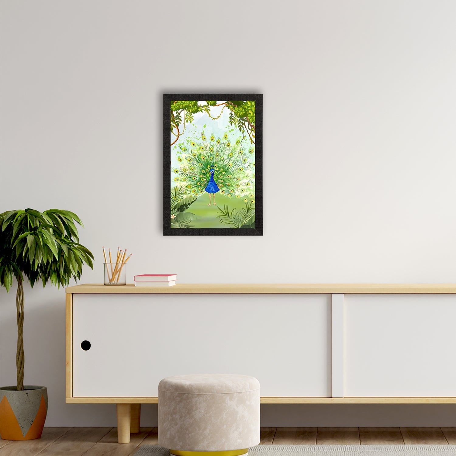 Dancing Peacock Satin Matt Texture UV Art Painting Kafalo