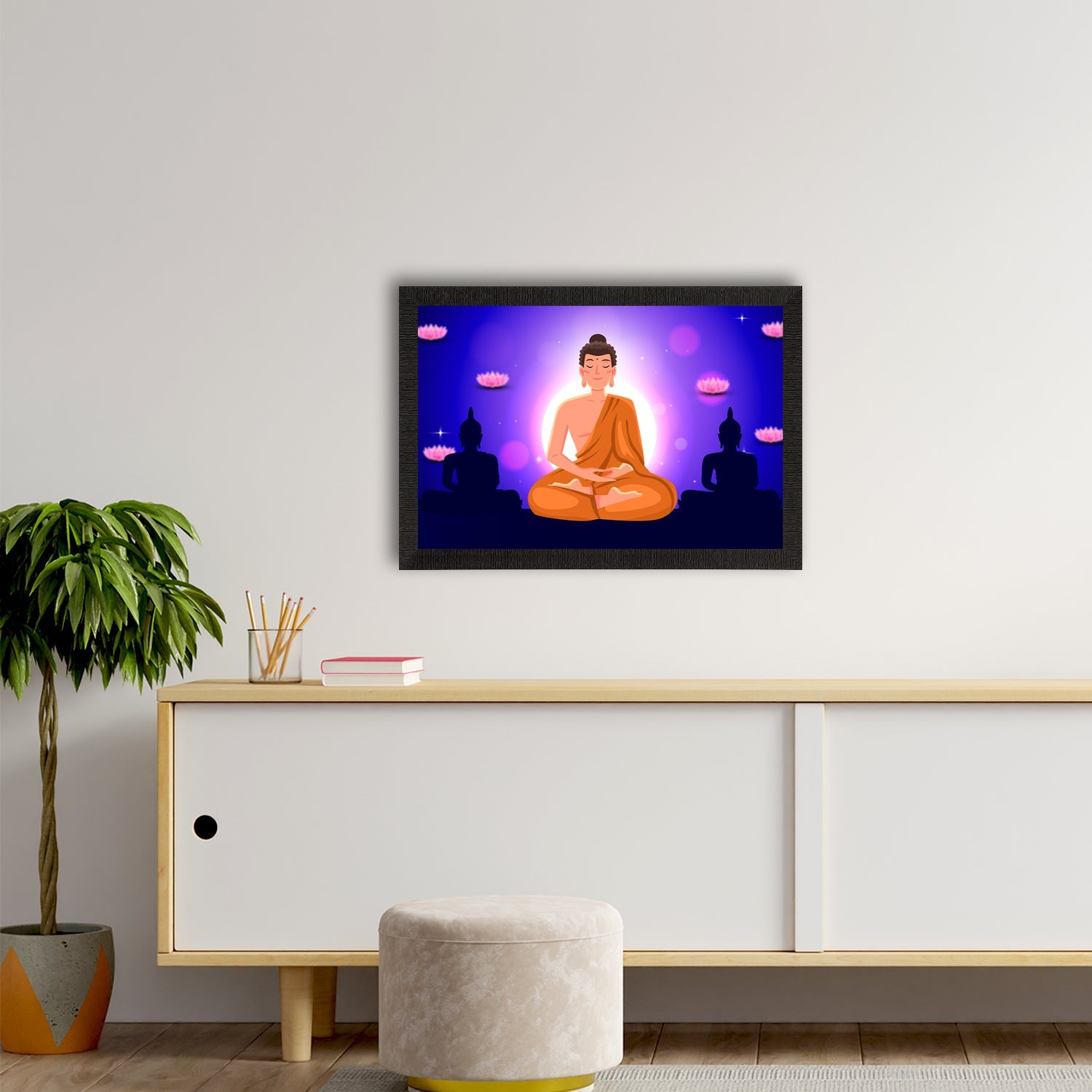 Meditating Lord Buddha Satin Matt Texture UV Art Painting Kafalo