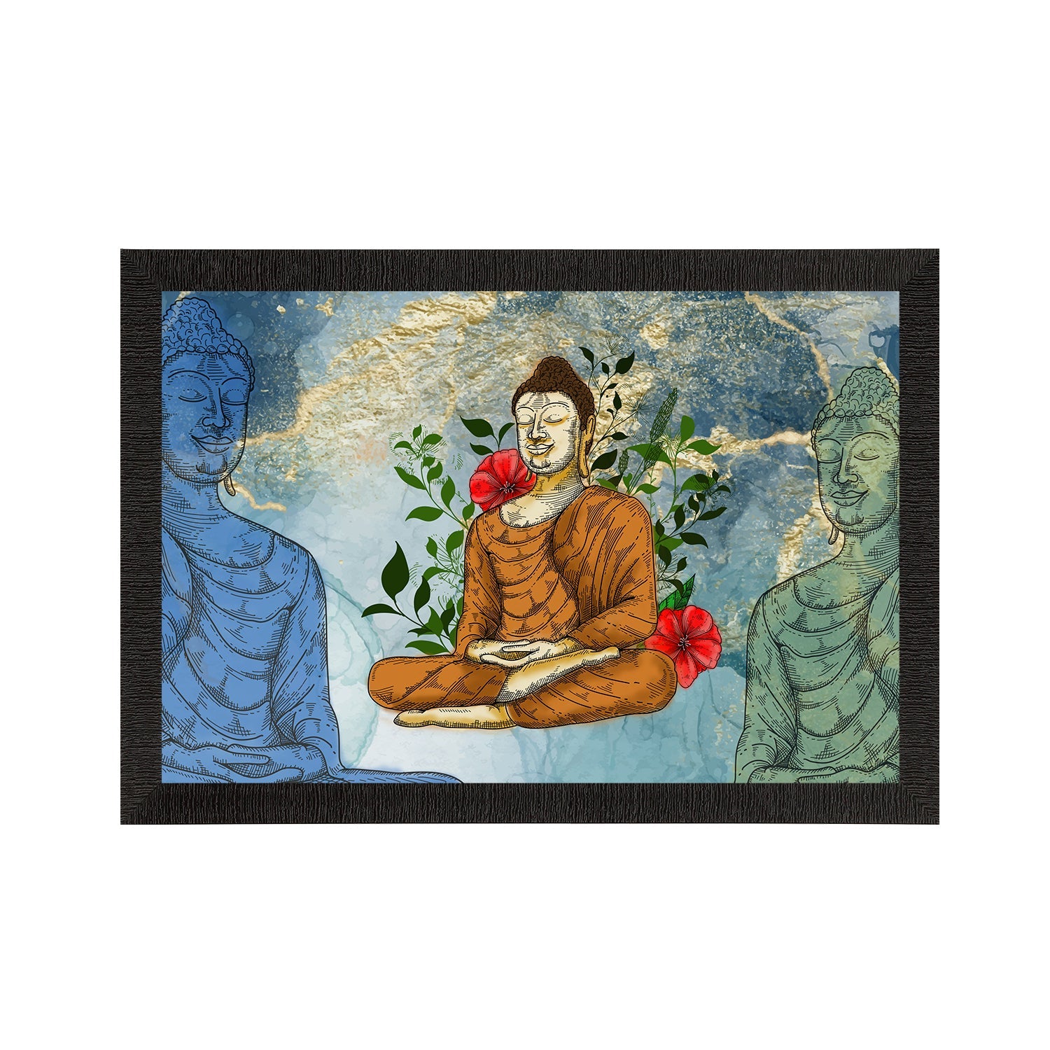 Meditating Lord Buddha Satin Matt Texture UV Art Painting Kafalo