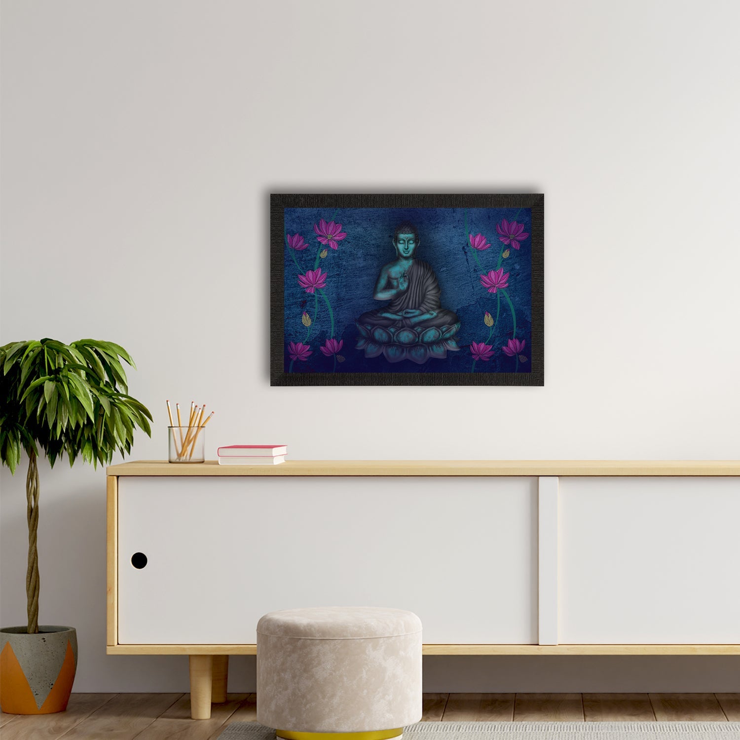 Meditating Lord Buddha Satin Matt Texture UV Art Painting Kafalo