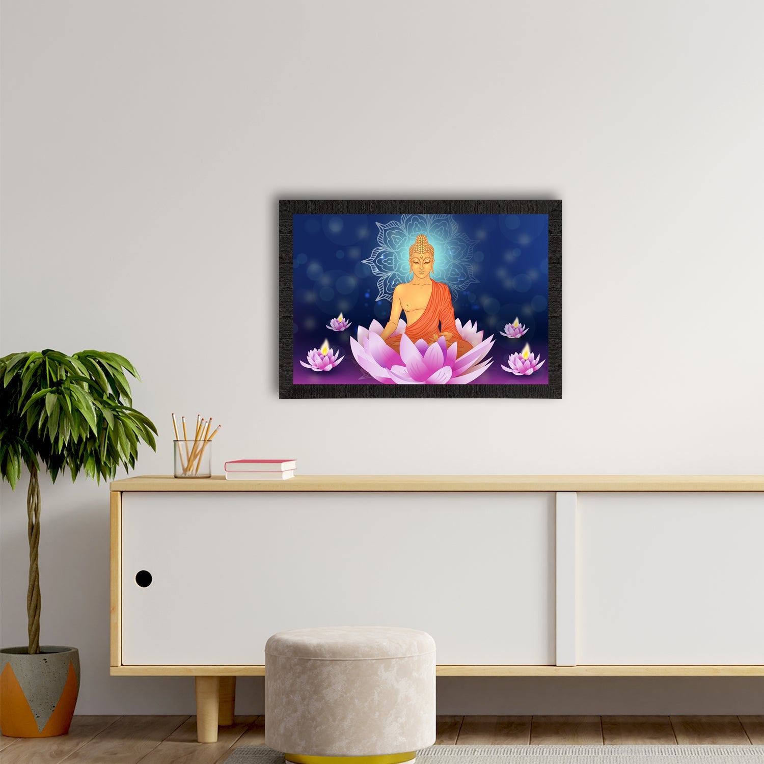 Meditating Lord Buddha Satin Matt Texture UV Art Painting Kafalo