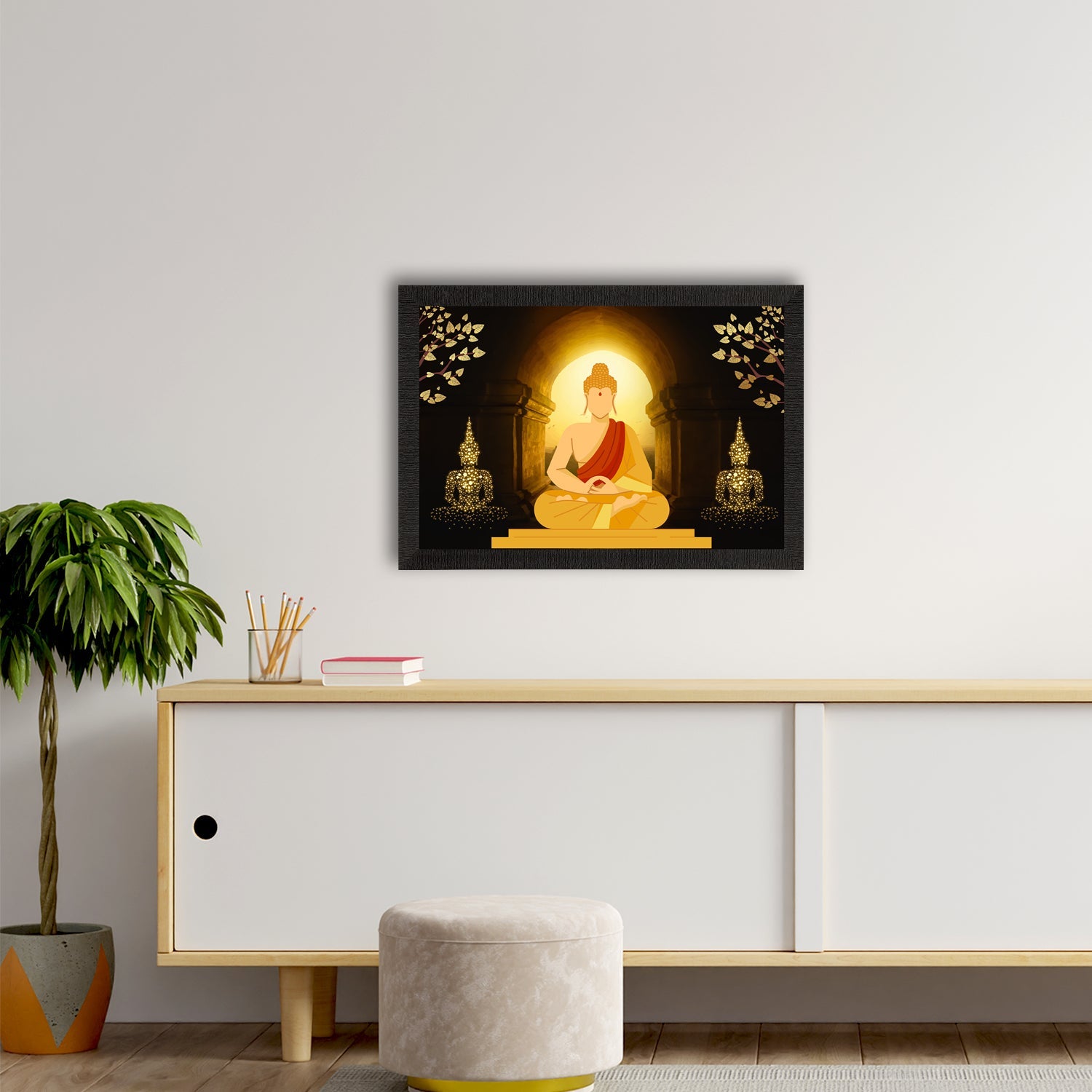 Meditating Lord Buddha Satin Matt Texture UV Art Painting Kafalo