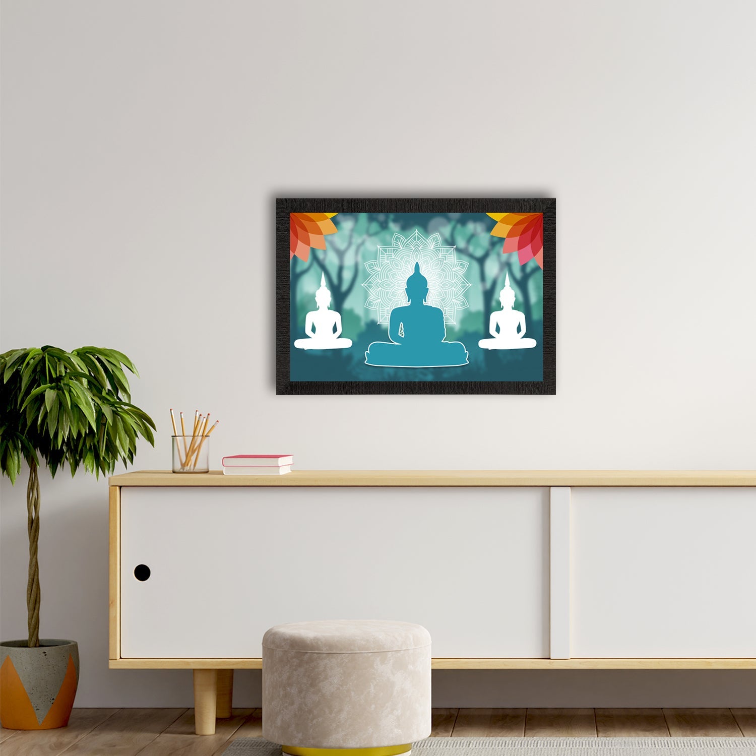 Meditating Lord Buddha Satin Matt Texture UV Art Painting Kafalo