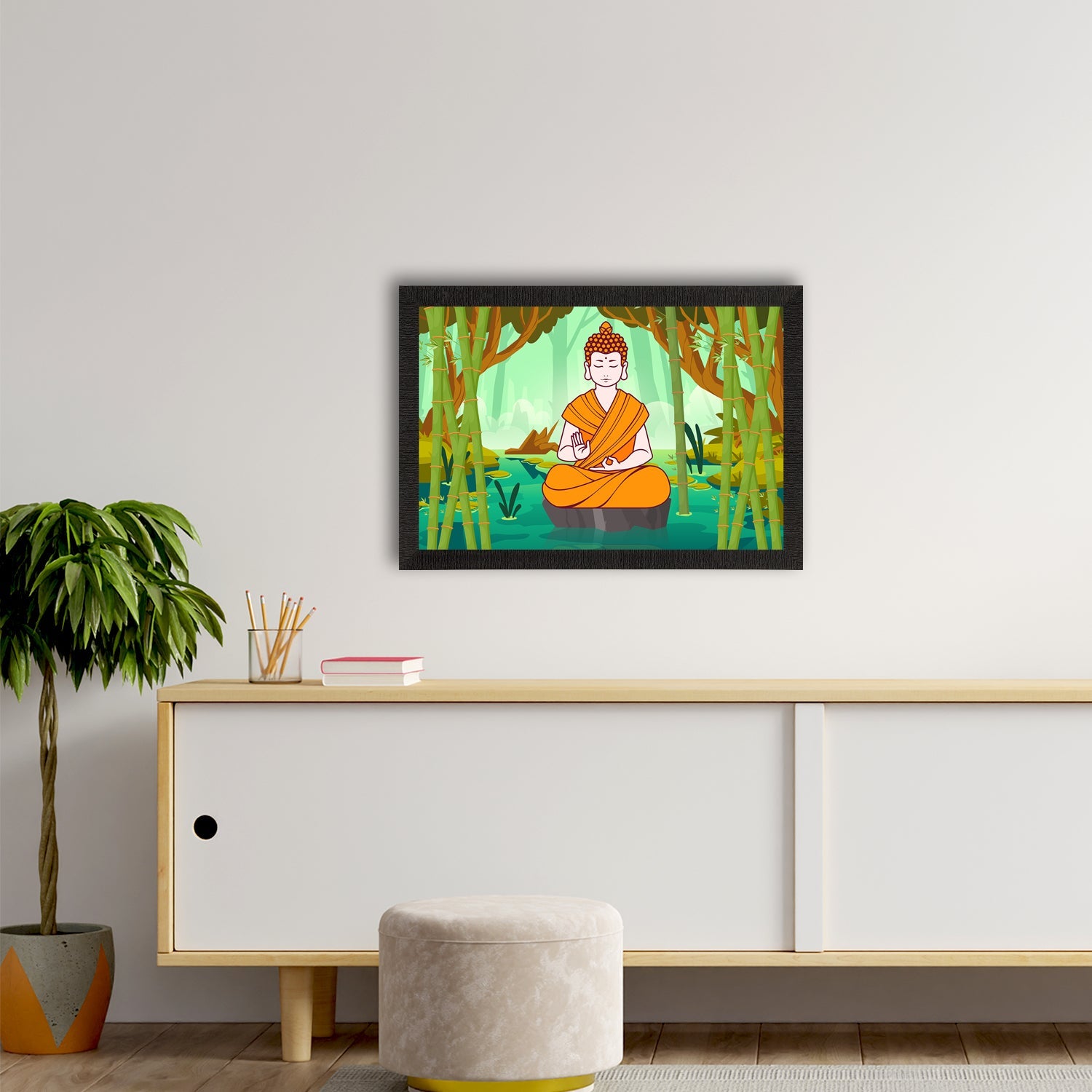 Meditating Lord Buddha Satin Matt Texture UV Art Painting Kafalo