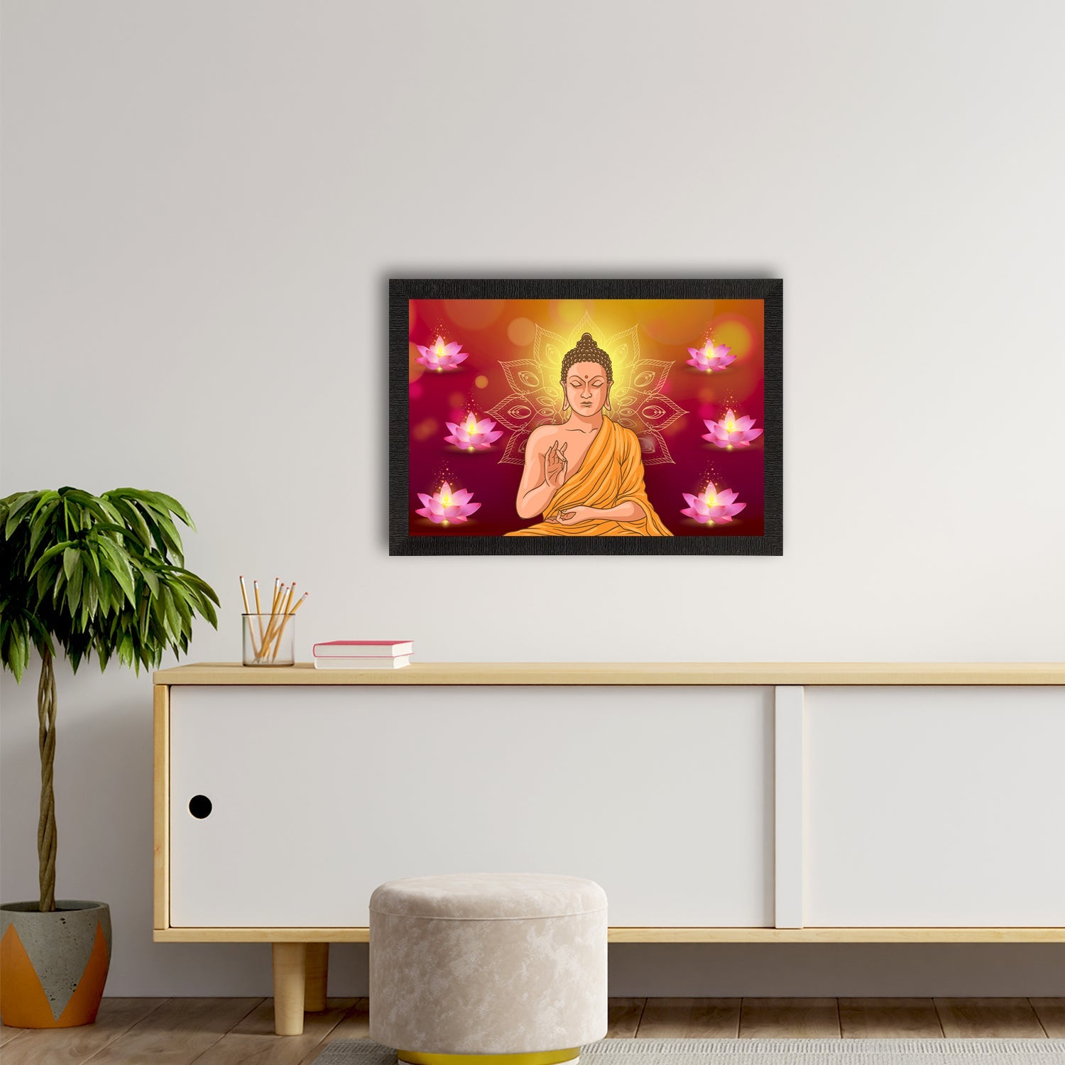 Meditating Lord Buddha Satin Matt Texture UV Art Painting Kafalo