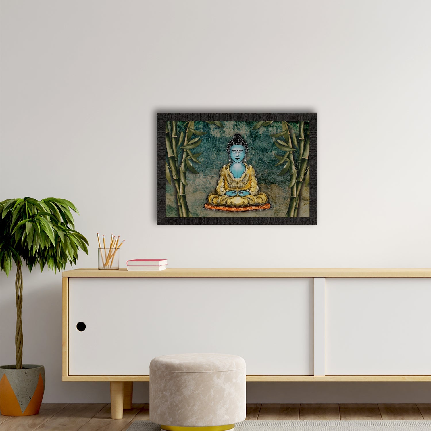 Meditating Lord Buddha Satin Matt Texture UV Art Painting Kafalo