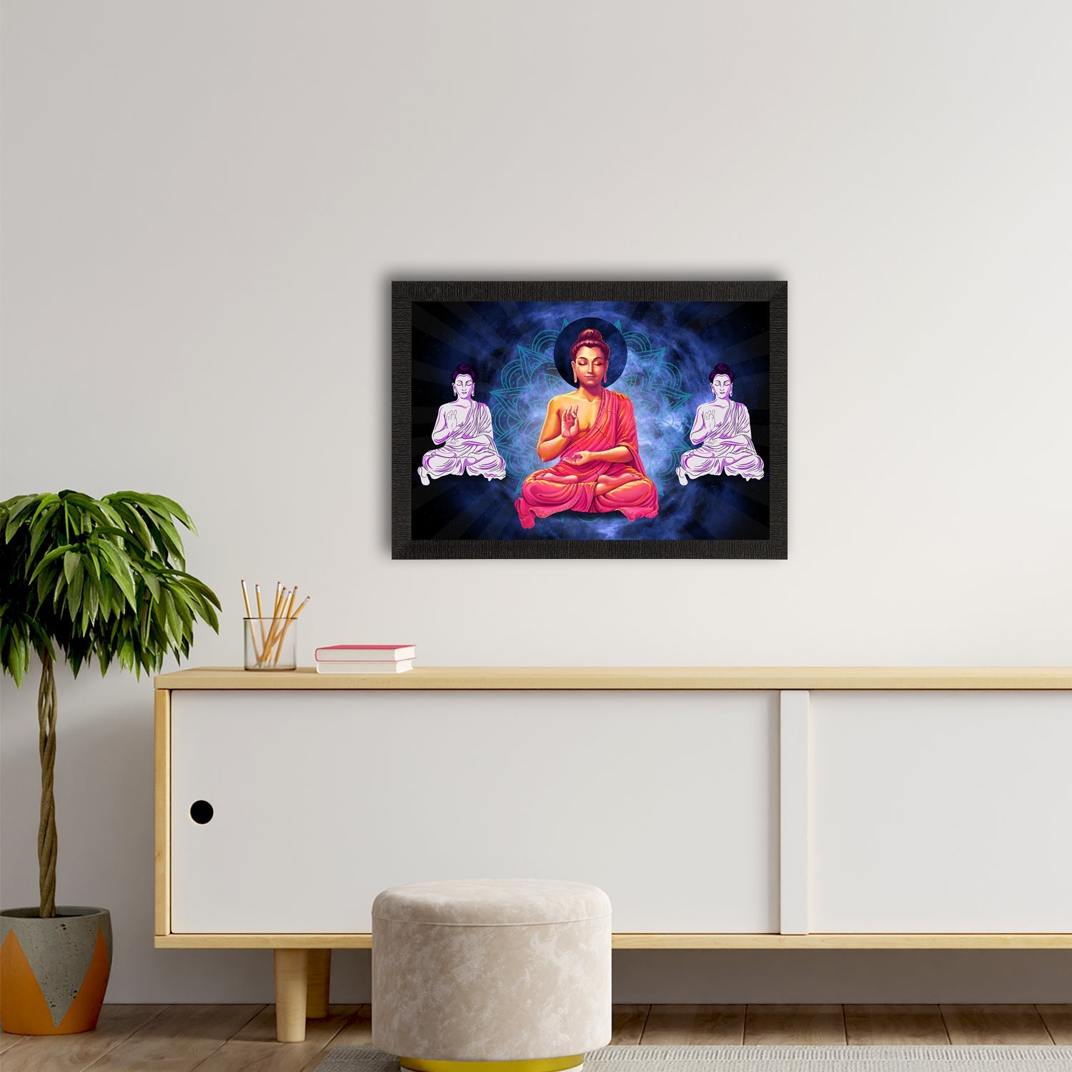 Meditating Lord Buddha Satin Matt Texture UV Art Painting Kafalo