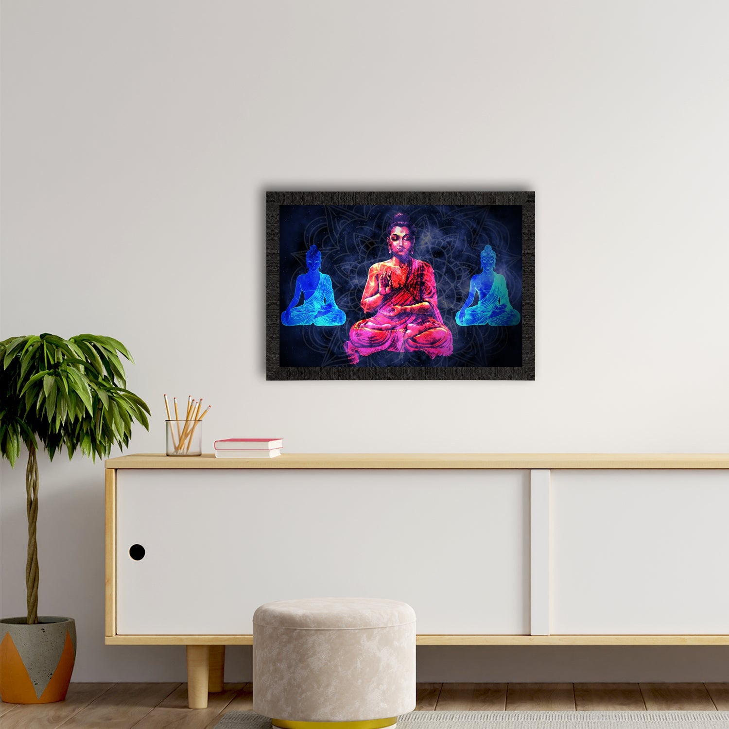 Meditating Lord Buddha Satin Matt Texture UV Art Painting Kafalo