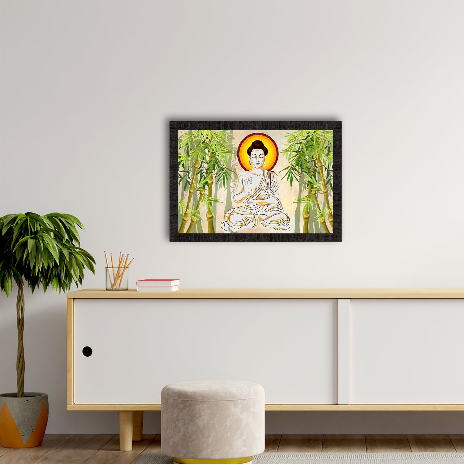 Meditating Lord Buddha Satin Matt Texture UV Art Painting Kafalo