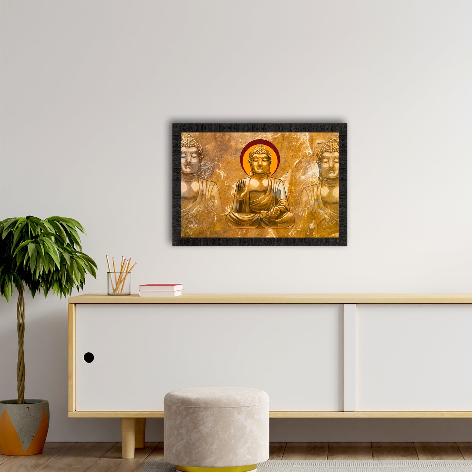 Meditating Lord Buddha Satin Matt Texture UV Art Painting Kafalo