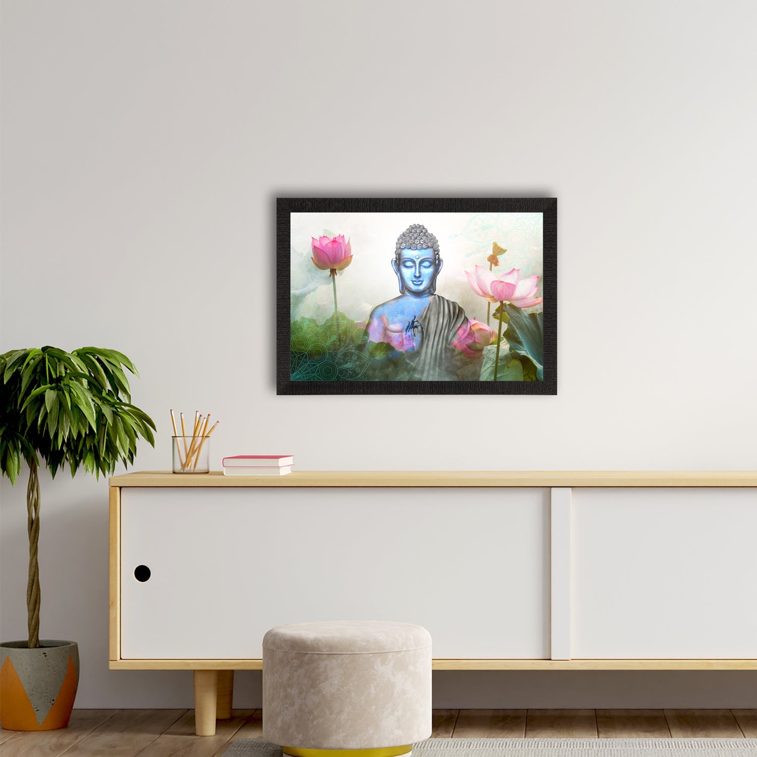 Meditating Lord Buddha Satin Matt Texture UV Art Painting Kafalo