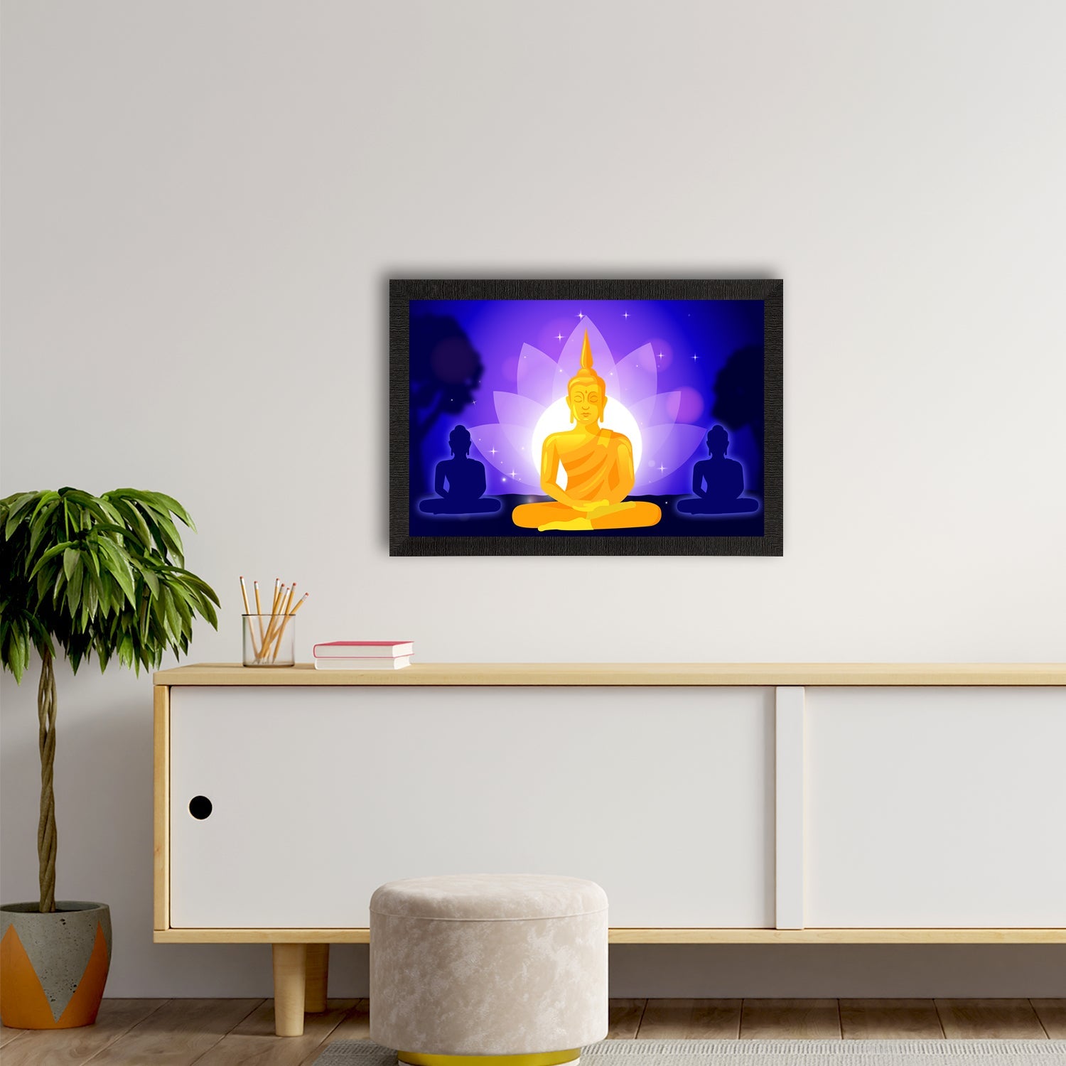 Meditating Lord Buddha Satin Matt Texture UV Art Painting Kafalo