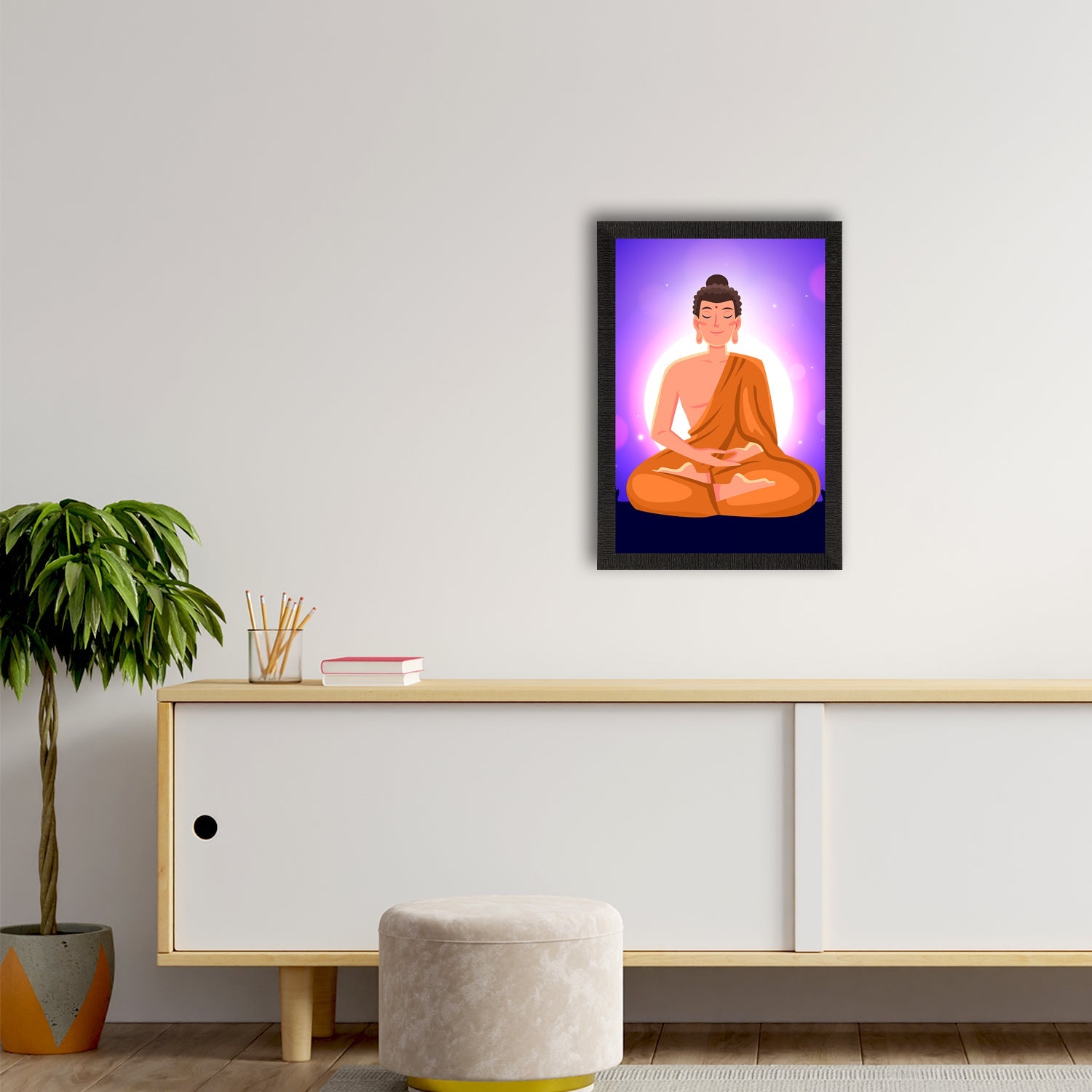 Meditating Lord Buddha Satin Matt Texture UV Art Painting Kafalo