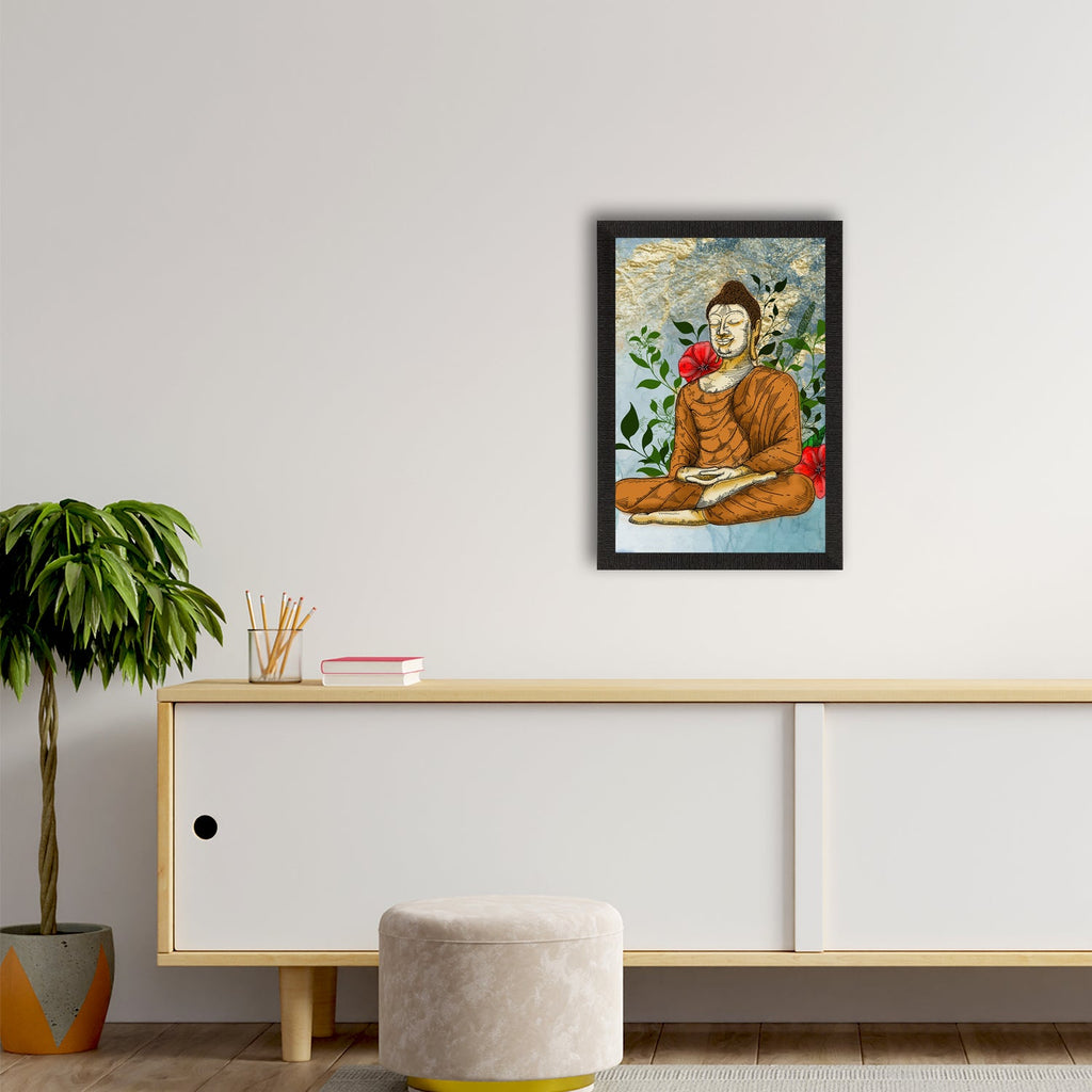 Meditating Lord Buddha Satin Matt Texture UV Art Painting Kafalo