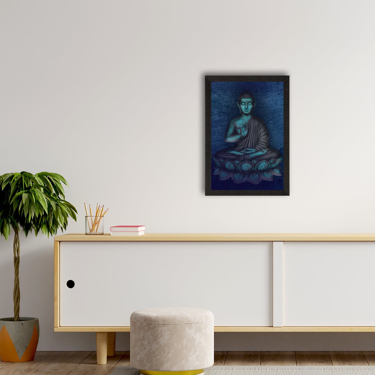 Meditating Lord Buddha Satin Matt Texture UV Art Painting Kafalo