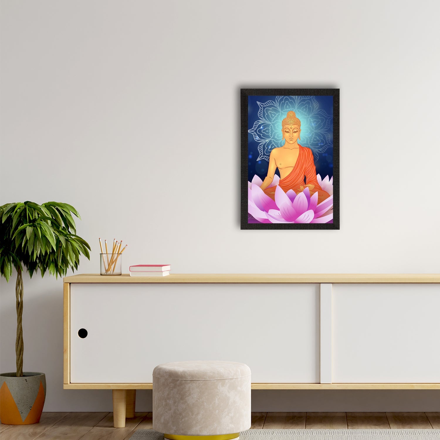 Meditating Lord Buddha Satin Matt Texture UV Art Painting Kafalo