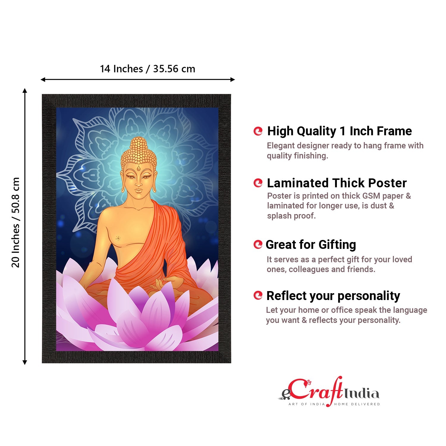 Meditating Lord Buddha Satin Matt Texture UV Art Painting Kafalo