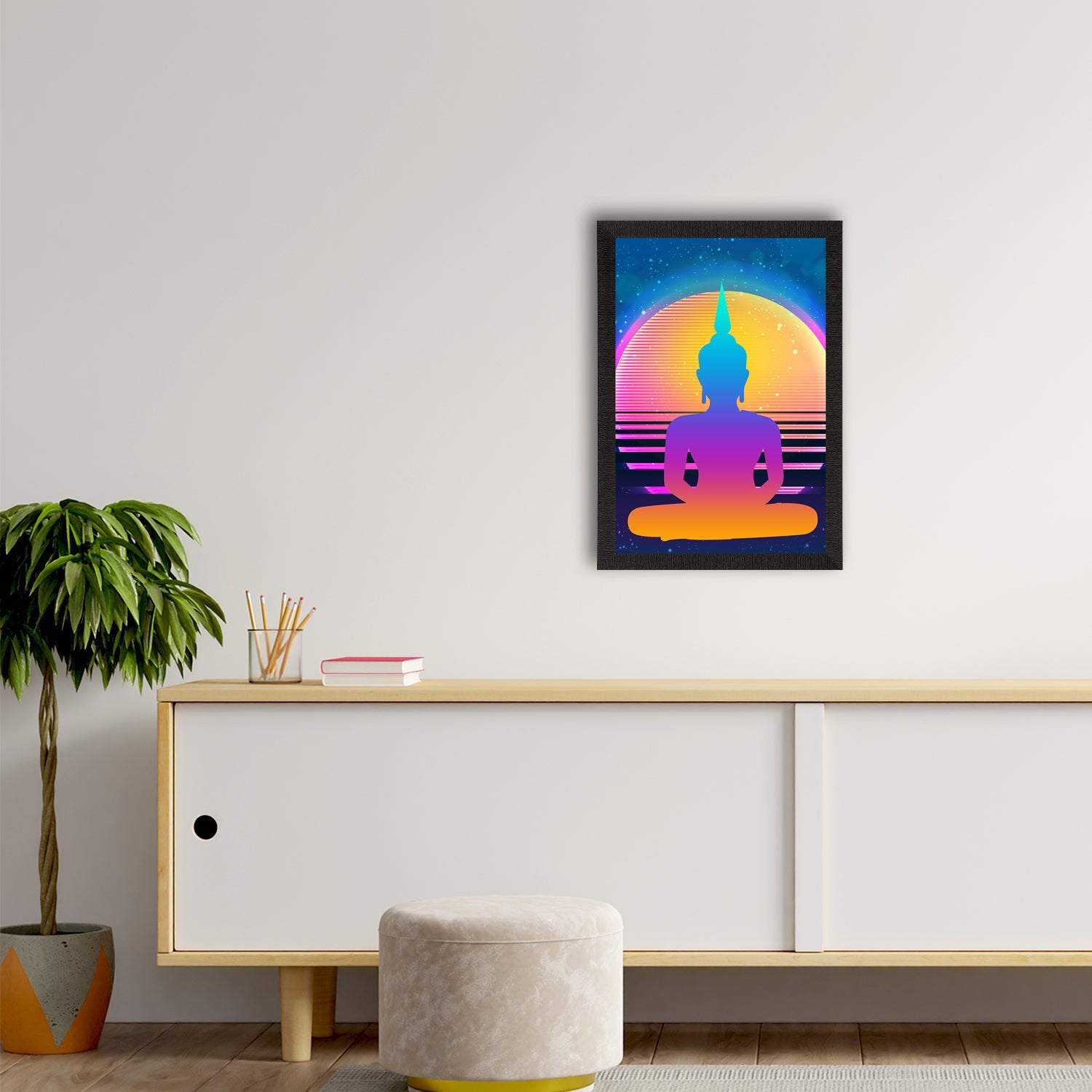 Meditating Lord Buddha Satin Matt Texture UV Art Painting Kafalo