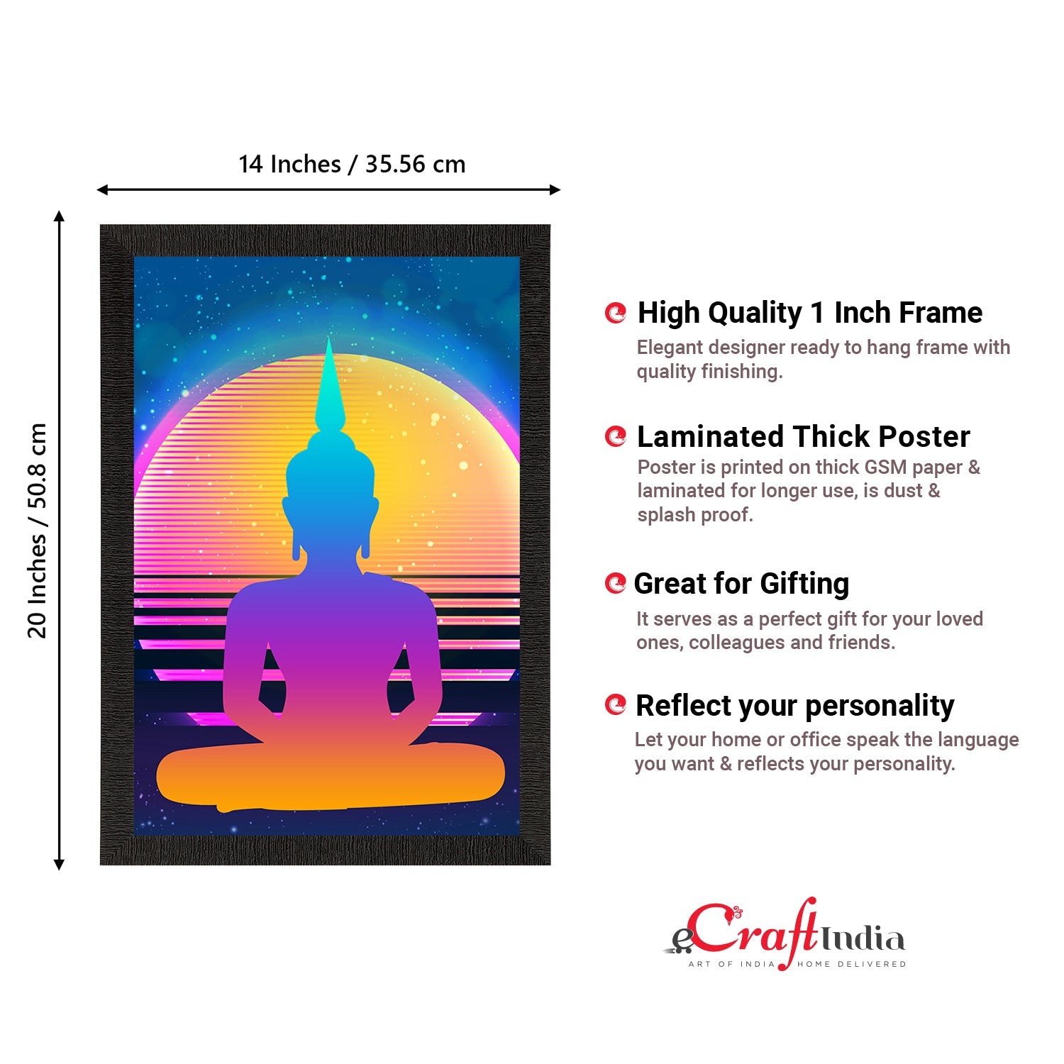 Meditating Lord Buddha Satin Matt Texture UV Art Painting Kafalo