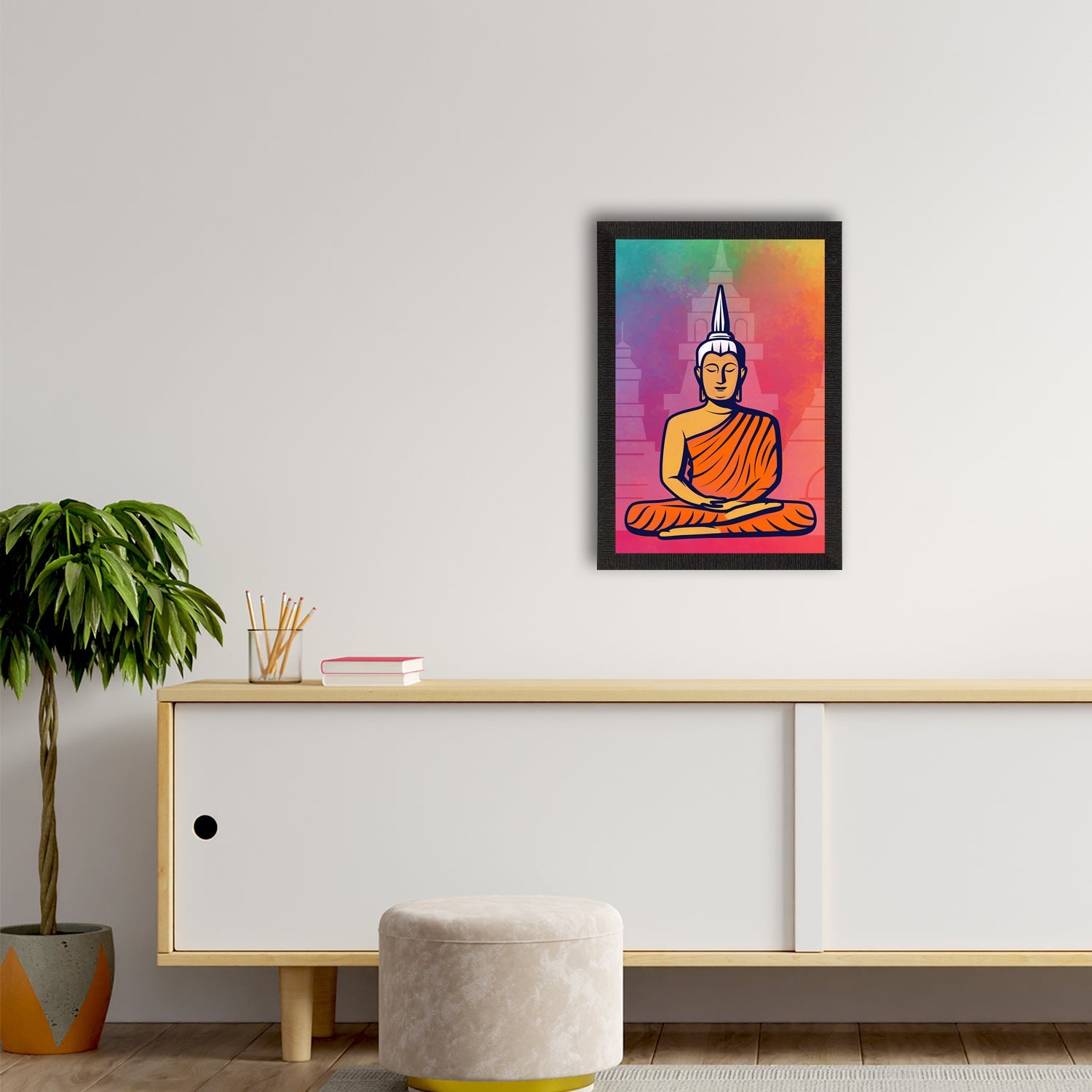 Meditating Lord Buddha Satin Matt Texture UV Art Painting Kafalo