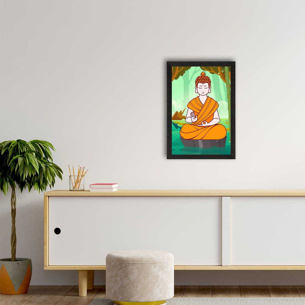 Meditating Lord Buddha Satin Matt Texture UV Art Painting Kafalo