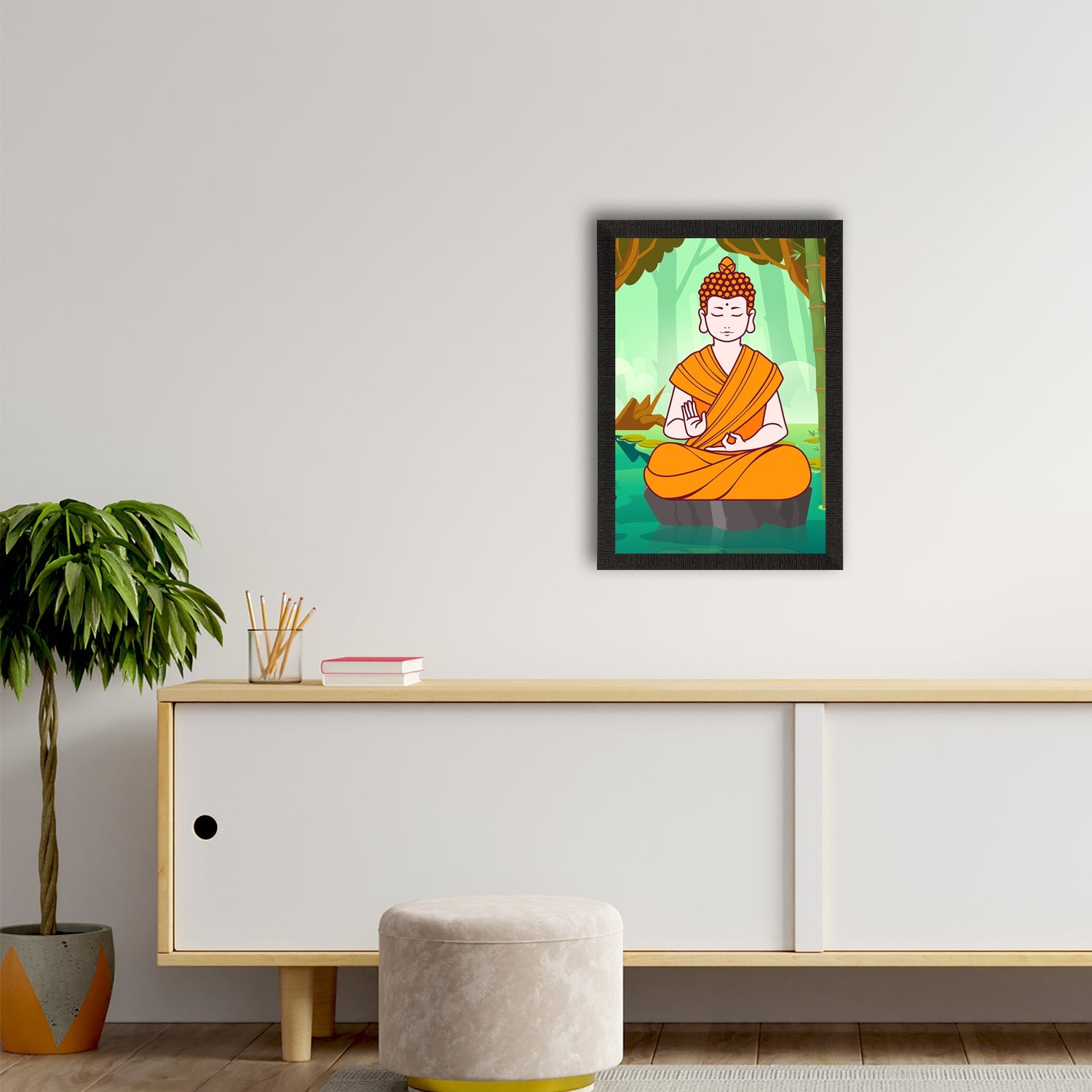 Meditating Lord Buddha Satin Matt Texture UV Art Painting Kafalo