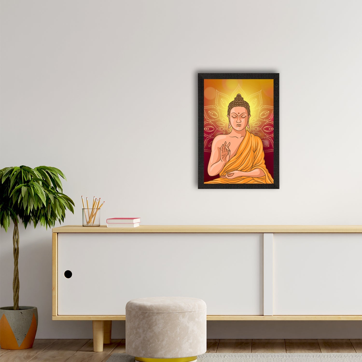 Meditating Lord Buddha Satin Matt Texture UV Art Painting Kafalo