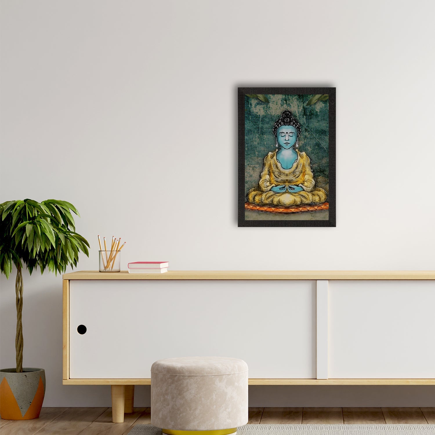 Meditating Lord Buddha Satin Matt Texture UV Art Painting Kafalo