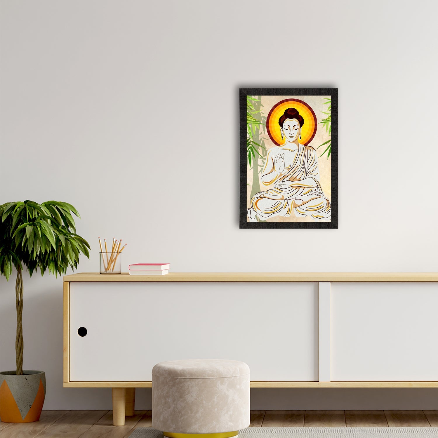 Meditating Lord Buddha Satin Matt Texture UV Art Painting Kafalo