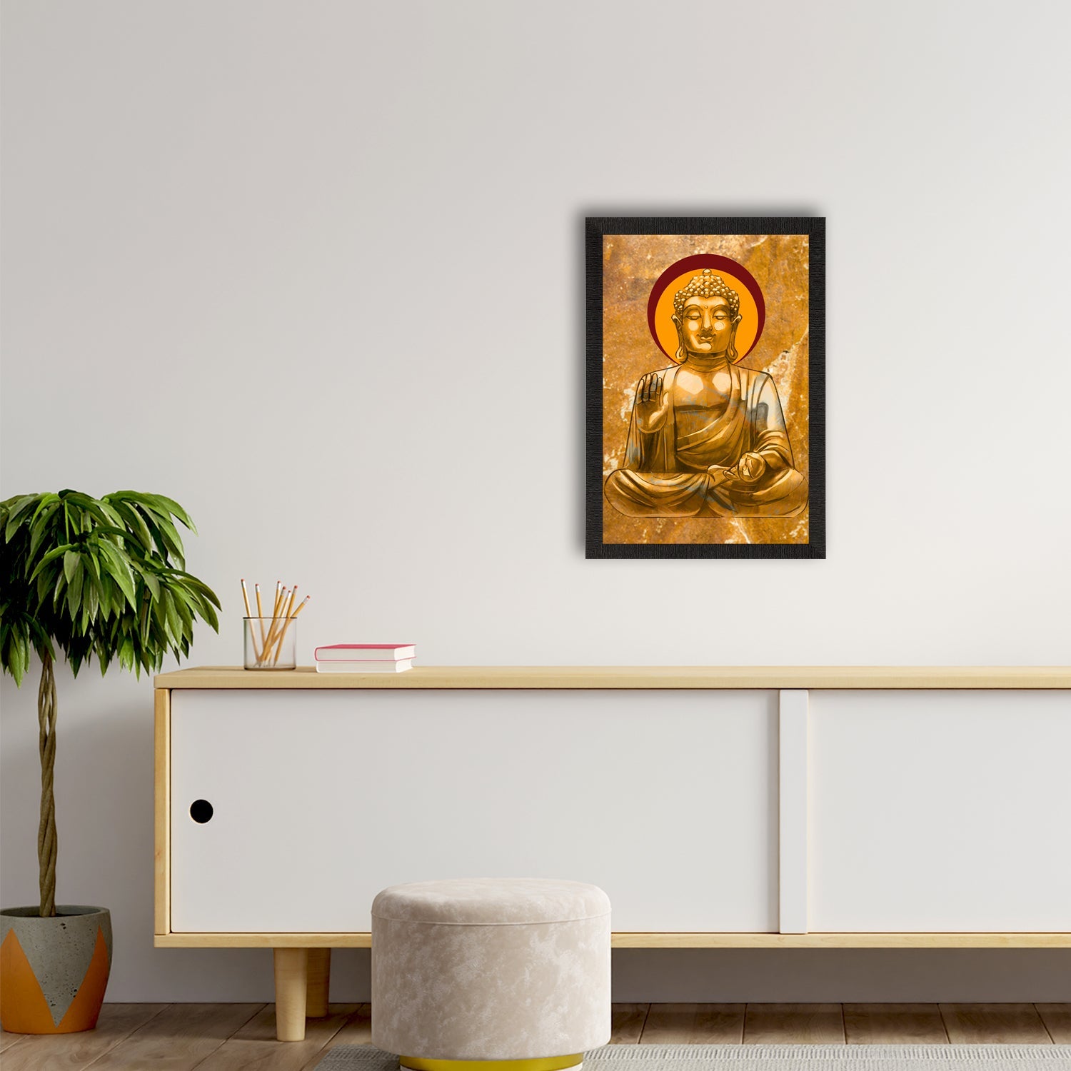 Meditating Lord Buddha Satin Matt Texture UV Art Painting Kafalo