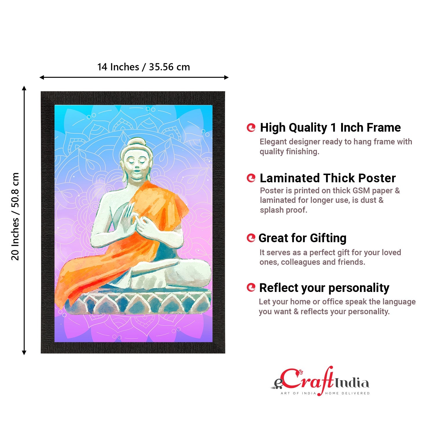 Meditating Lord Buddha Satin Matt Texture UV Art Painting Kafalo