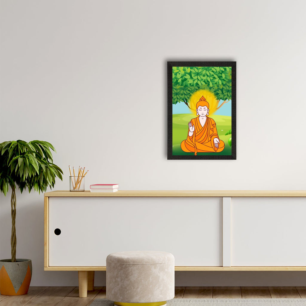 Meditating Lord Buddha Satin Matt Texture UV Art Painting Kafalo